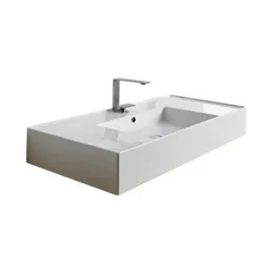 Teorema Wall Basin 1010mm X 460mm X 140mm Centre Bowl Gloss | Made From Ceramic In White/Gloss White By ADP by ADP, a Basins for sale on Style Sourcebook
