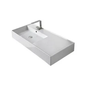 Teorema Wall Basin 1010mm X 460mm X 140mm Left Offset Bowl Gloss | Made From Ceramic In White/Gloss White By ADP by ADP, a Basins for sale on Style Sourcebook