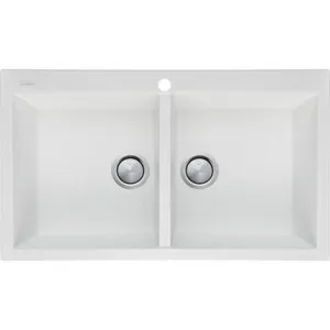 Santorini Double Bowl Topmount Sink 860mm X 510mm 1 Tap Hole | Made From Granite/Acrylic In White By Oliveri by Oliveri, a Kitchen Sinks for sale on Style Sourcebook