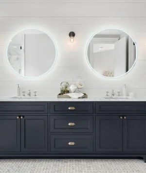 Sphere Matt White Framed with Bluetooth Speakers &amp; LED Lighting 60cm / 80cm 600mm Bluetooth & Demister by Luxe Mirrors, a Illuminated Mirrors for sale on Style Sourcebook