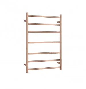 Polished Rose Gold Round Heated Ladder Rail 80cm x 60cm Hard Wired by Luxe Mirrors, a Towel Rails for sale on Style Sourcebook