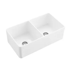 Hartley Double Farmhouse Fireclay Sink - Gloss White by ABI Interiors Pty Ltd, a Kitchen Sinks for sale on Style Sourcebook