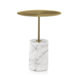 Pravina 45cm Brushed Gold Side Table - Carrara Marble by Interior Secrets - AfterPay Available by Interior Secrets, a Side Table for sale on Style Sourcebook