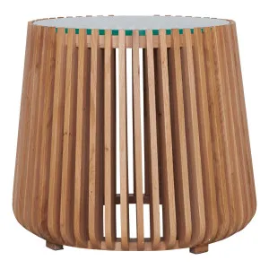 Pila Round Side Table 60cm in American Oak/Glass by OzDesignFurniture, a Side Table for sale on Style Sourcebook