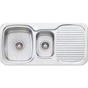 Lakeland 1 & 1/2 Bowl Sink With Drainer Left Bowl 1 Tap Hole | Made From Stainless Steel By Oliveri by Oliveri, a Kitchen Sinks for sale on Style Sourcebook