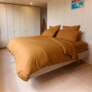 French Linen Duvet Cover in Ochre | Queen Size in 210x210cm | Eadie Lifestyle by null, a Quilt Covers for sale on Style Sourcebook