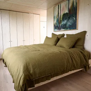 French Linen Duvet Cover in Olive | Queen Size in 210x210cm | Eadie Lifestyle by null, a Quilt Covers for sale on Style Sourcebook