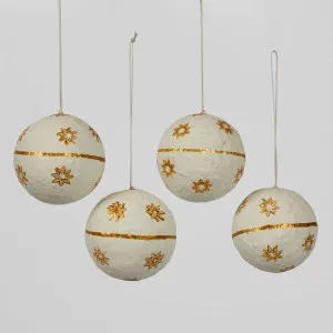 Mache Hanging Ball Ornament White (Set of 4) by Florabelle Living, a Christmas for sale on Style Sourcebook