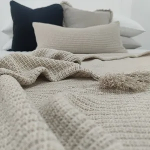 Amiens Jute Linen Cotton Waffle Texture Tassel per Soft Massive Throw Bedcover 230cm x 160cm - Natural by null, a Cushions, Decorative Pillows for sale on Style Sourcebook