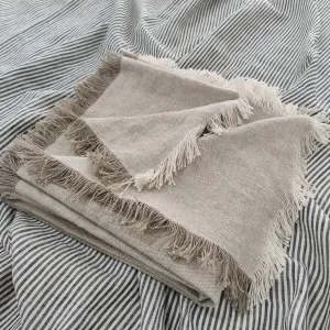 Riviera Heavy Weight Texture French Linen Fringed Edge Massive Throw Bedcover 140cm x 230cm- Oatmeal by null, a Cushions, Decorative Pillows for sale on Style Sourcebook