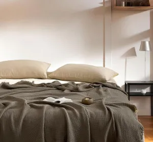 BURSA Cotton Bedcover 200cm x 230cm | Khaki by null, a Cushions, Decorative Pillows for sale on Style Sourcebook