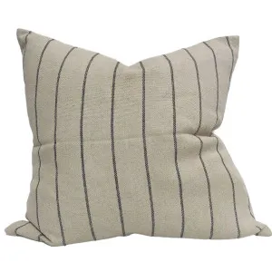 Irish Striped Rustic Linen Cotton Cushion 55cm Square - Black by null, a Cushions, Decorative Pillows for sale on Style Sourcebook