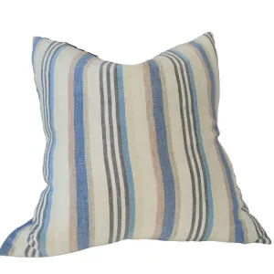 Mediterranean Blue Yarn Dyed Pure French Linen Cushion 55cm Square by null, a Cushions, Decorative Pillows for sale on Style Sourcebook