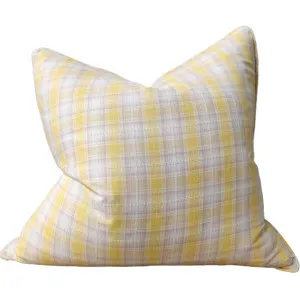 Avignon Yarn-dyed Linen Cushion 55x55cm - Yellow Plaid by null, a Quilts & Bedspreads for sale on Style Sourcebook