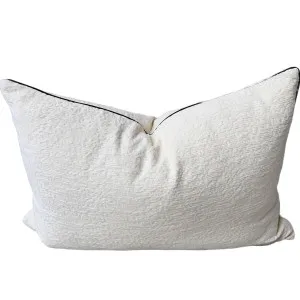 Millard Jacquard Linen Cushion 40x60cm Lumbar - Gassin White with Black Piping by null, a Cushions, Decorative Pillows for sale on Style Sourcebook