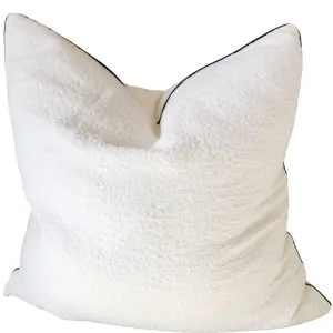 Millard Jacquard Linen Cushion 55cm Square - Gassin White with Black Piping by null, a Cushions, Decorative Pillows for sale on Style Sourcebook