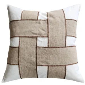 LAST ONE - Dénpasar Intertwined Linen Cushion 55cm Square - White | Natural | Rust Stitch by null, a Cushions, Decorative Pillows for sale on Style Sourcebook