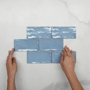 Ash Blue Dianna Hand Made Subway Tile 75 x 150 x 9mm Spanish Ceramic by The Blue Space, a Ceramic Tiles for sale on Style Sourcebook