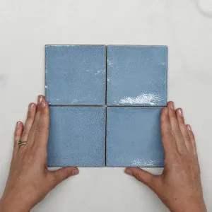 Ash Blue Dianna Zellige Tile 100 x 100 x 9mm Spanish Ceramic by The Blue Space, a Ceramic Tiles for sale on Style Sourcebook