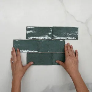 Dark Green Dianna Hand Made Subway Tile 75 x 150 x 9mm Spanish Ceramic by The Blue Space, a Ceramic Tiles for sale on Style Sourcebook