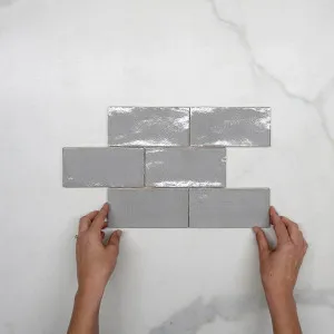 Nickel Grey Dianna Hand Made Subway Tile 75 x 150 x 9mm Spanish Ceramic by The Blue Space, a Ceramic Tiles for sale on Style Sourcebook