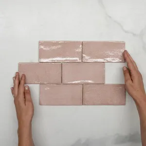 Pink Dianna Hand Made Subway Tile 75 x 150 x 9mm Spanish Ceramic by The Blue Space, a Ceramic Tiles for sale on Style Sourcebook