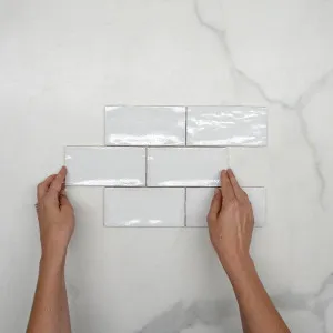 White Dianna Hand Made Subway Tile 75 x 150 x 9mm Spanish Ceramic by The Blue Space, a Ceramic Tiles for sale on Style Sourcebook
