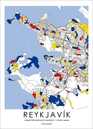 Progressive Nordic Living Map inspired by Art of Piet Mondrian Fine Print - Reykjavík by null, a Ottomans for sale on Style Sourcebook