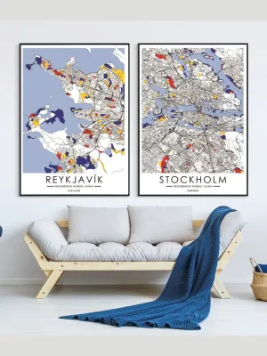 Progressive Nordic Living Map inspired by Art of Piet Mondrian Fine Print - Stockholm by null, a Ottomans for sale on Style Sourcebook