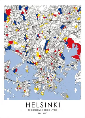 Progressive Nordic Living Map inspired by Art of Piet Mondrian Fine Print - Helsinki by null, a Ottomans for sale on Style Sourcebook