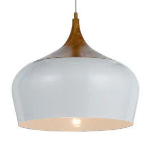 Telbix Polk White Shade With Oak Pendant Light (E27) Medium by Telbix, a Pendant Lighting for sale on Style Sourcebook