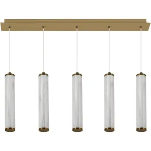 Calibo Charm Modern Fluted 5 Light Linear Pendant Brass by Calibo, a Pendant Lighting for sale on Style Sourcebook