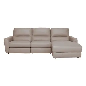 Portland 3 Seater Sofa + Chaise RHF in Leather Light Mocha by OZ Design, a Sofas for sale on Style Sourcebook