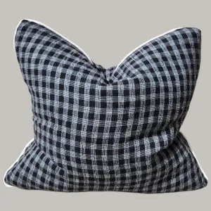 Aura Linen Texture Cushion 55cm Square - Black & White Combing Check | White Piping by null, a Cushions, Decorative Pillows for sale on Style Sourcebook