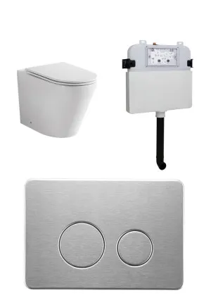 Java Rimless In-wall Toilet Suite S&P Trap with Round Metal Brushed Nickel Button by null, a Toilets & Bidets for sale on Style Sourcebook