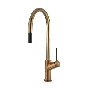Vilo Sink Mixer Pull Out/Pull Down Gooseneck 210 Natural Brass by null, a Kitchen Taps & Mixers for sale on Style Sourcebook