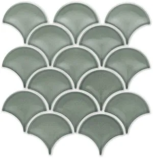 Concave Green Gloss Fan Mosaic Tile by null, a Mosaic Tiles for sale on Style Sourcebook