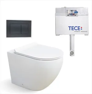 Cai Rimless In-wall Toilet Suite S&P Trap with Square ABS Matte Black Button by null, a Toilets & Bidets for sale on Style Sourcebook