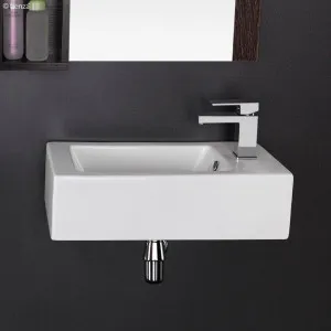 Linea Wall Mounted Basin 1TH Ceramic 500X250 Gloss White by null, a Basins for sale on Style Sourcebook