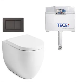 Flo Rimless In-wall Toilet Suite S&P Trap with Square ABS Gloss Black Button by null, a Toilets & Bidets for sale on Style Sourcebook
