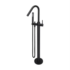 Round Floor Mounted Bath Mixer w Shower Curved Matte Black by null, a Bathroom Taps & Mixers for sale on Style Sourcebook