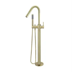 Round Floor Mounted Bath Mixer w Shower Curved Tiger Bronze by null, a Bathroom Taps & Mixers for sale on Style Sourcebook