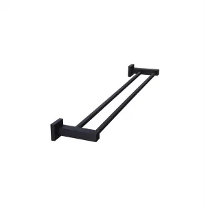 Square Towel Rail Double 600 Matte Black by null, a Towel Rails for sale on Style Sourcebook