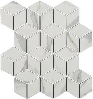 Euromarmo Statuario Venato Dia Cube White Polished Glaze Mosaic Tile by null, a Mosaic Tiles for sale on Style Sourcebook