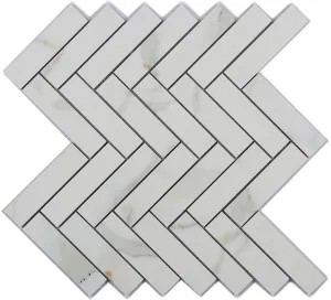 Euromarmo Calacatta Gold Herringbone Polished Glaze Mosaic Tile by null, a Mosaic Tiles for sale on Style Sourcebook
