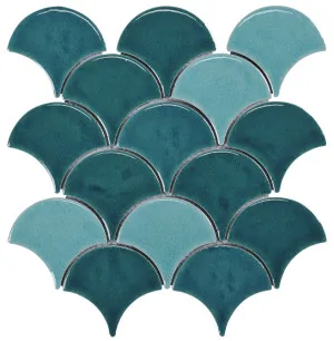 Babylon Fan Teal Crackle Mix Gloss Mosaic Tile by null, a Mosaic Tiles for sale on Style Sourcebook