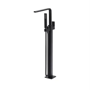 Square Floor Mounted Bath Mixer w Shower Straight Matte Black by null, a Bathroom Taps & Mixers for sale on Style Sourcebook