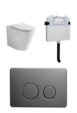 Java Rimless In-wall Toilet Suite S&P Trap with Round Metal Gun Metal Button by null, a Toilets & Bidets for sale on Style Sourcebook
