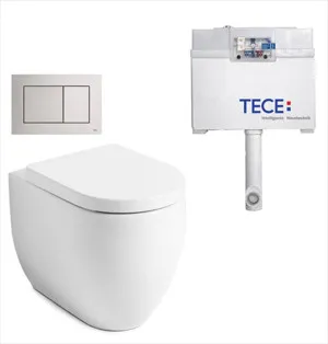 Flo Rimless In-wall Toilet Suite S&P Trap with Square ABS Matte Chrome Button by null, a Toilets & Bidets for sale on Style Sourcebook