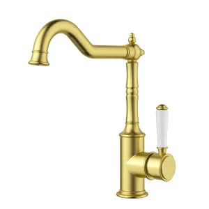 Clasico  Sink Mixer Ceramic Handle Brushed Gold by null, a Laundry Taps for sale on Style Sourcebook